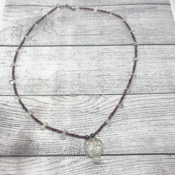 Vintage artisan handmade quartz turtle necklace boho - Picture 3 of 6